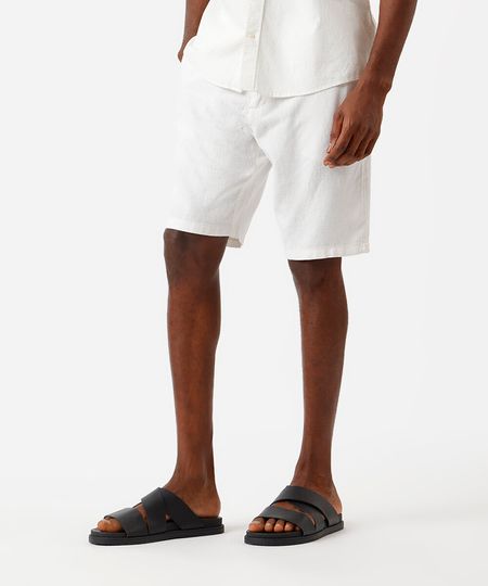 bermuda reta com linho - off white 40 bermuda reta com linho - off white 40