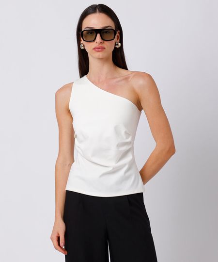 blusa ombro único feminina mindset branca PP blusa ombro único feminina mindset branca PP
