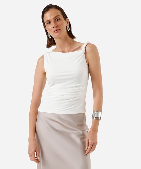 blusa feminina franzida assimétrica off white M