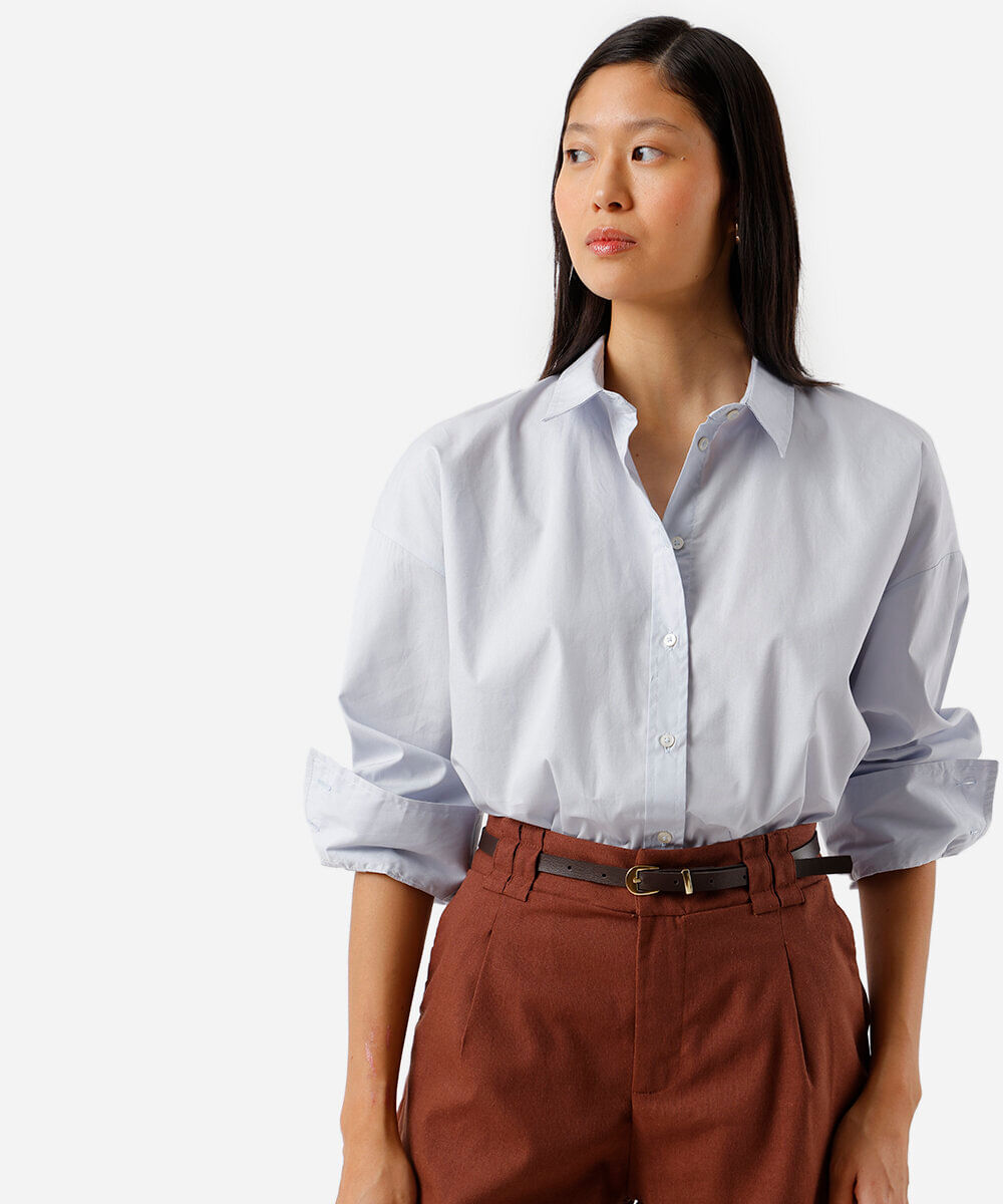 Vista 2 camisa oversized feminina de algodão azul C&A Azul Claro C&A Azul Claro