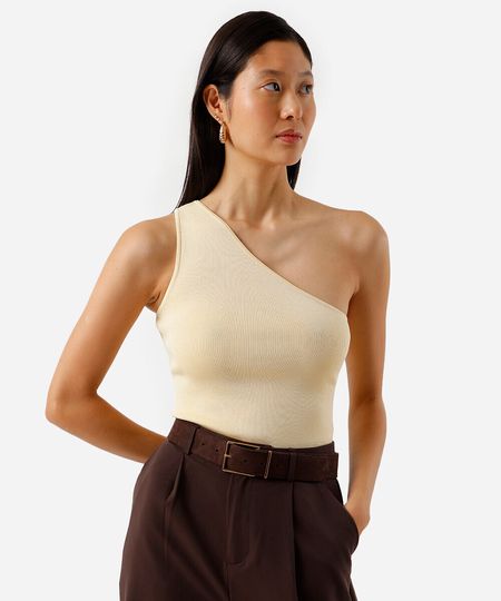 regata feminina de tricot ombro único canelada amarela P regata feminina de tricot ombro único canelada amarela P