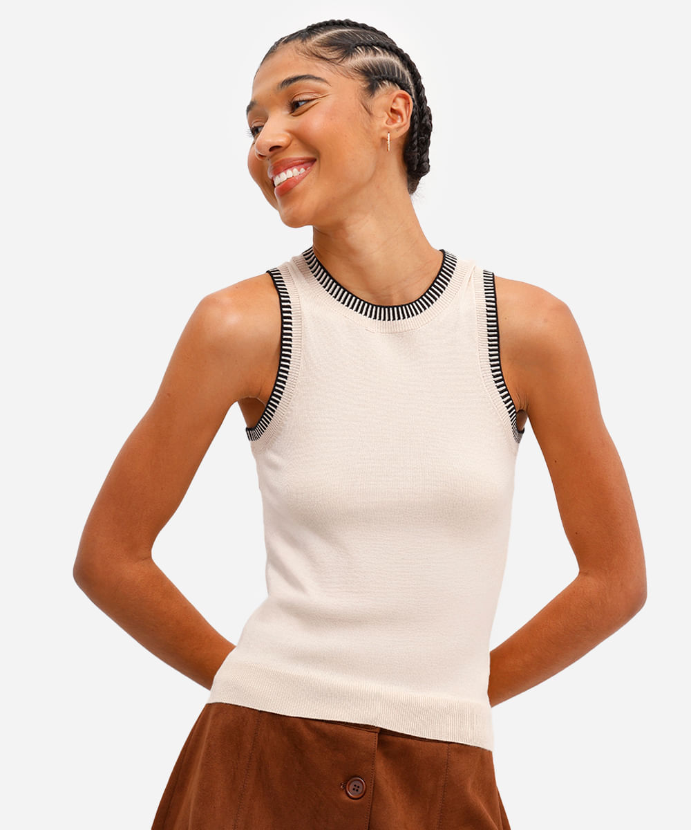 regata feminina de tricot bege