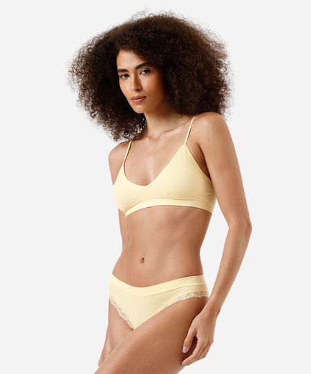 kit com top faixa e calcinha biquíni feminino amarelo M