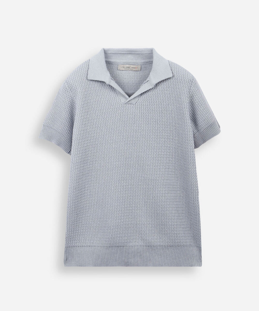 polo infantil em tricot com manga curta azul