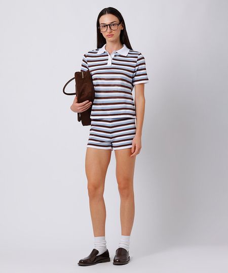 short curto feminino de tricot listrado mindset colorido PP