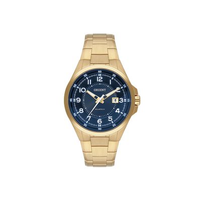 relógio masculino orient solartech analógico calendário mgss1297 d2kx dourado