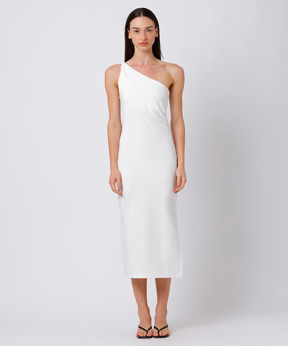 vestido midi feminino ombro único mindset branco