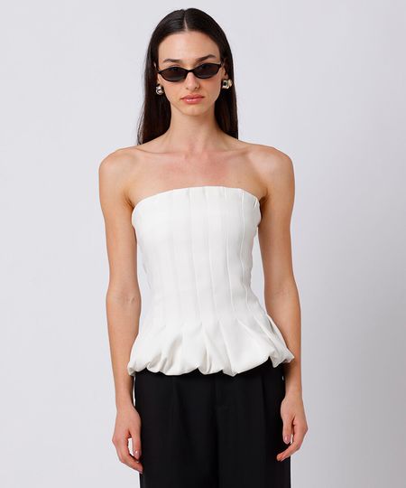 blusa sem alça feminina com pregas mindset off white G blusa sem alça feminina com pregas mindset off white G