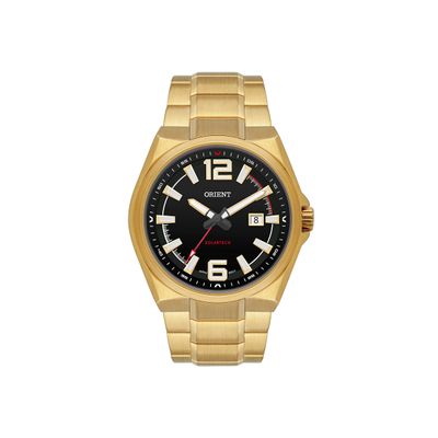 relógio masculino orient solartech analógico calendário mgss1301 p2kx dourado