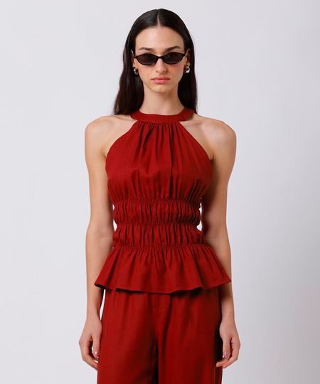 blusa peplum feminina com linho franzida mindset vermelha P blusa peplum feminina com linho franzida mindset vermelha P