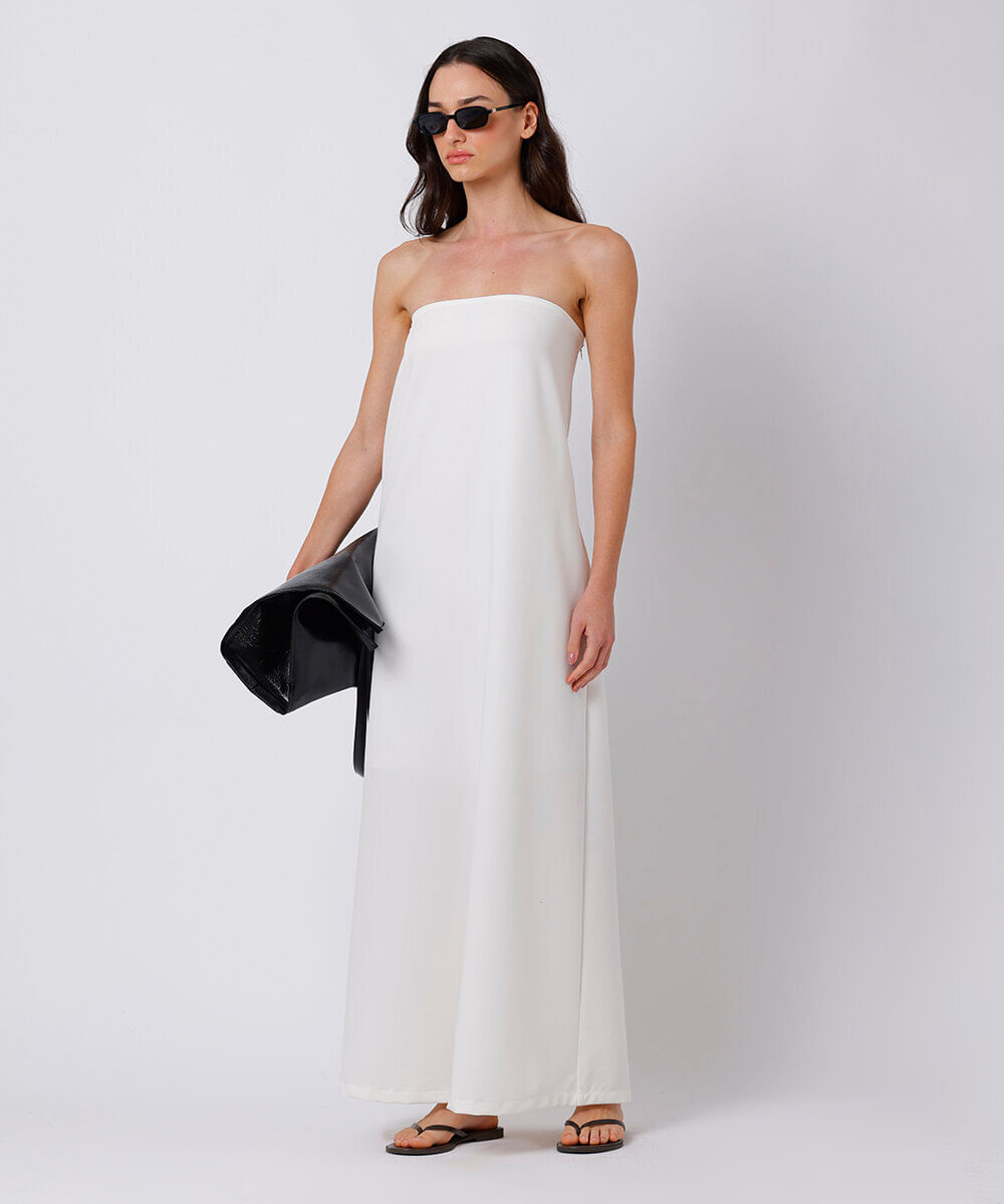 vestido midi sem alça feminino com fenda mindset branco