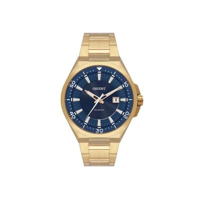 relógio masculino orient solartech analógico calendário mgss1294 d1kx dourado