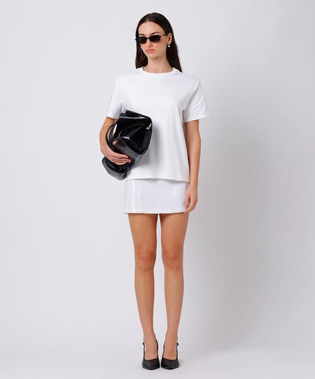 minissaia feminina de paetê mindset branca 38