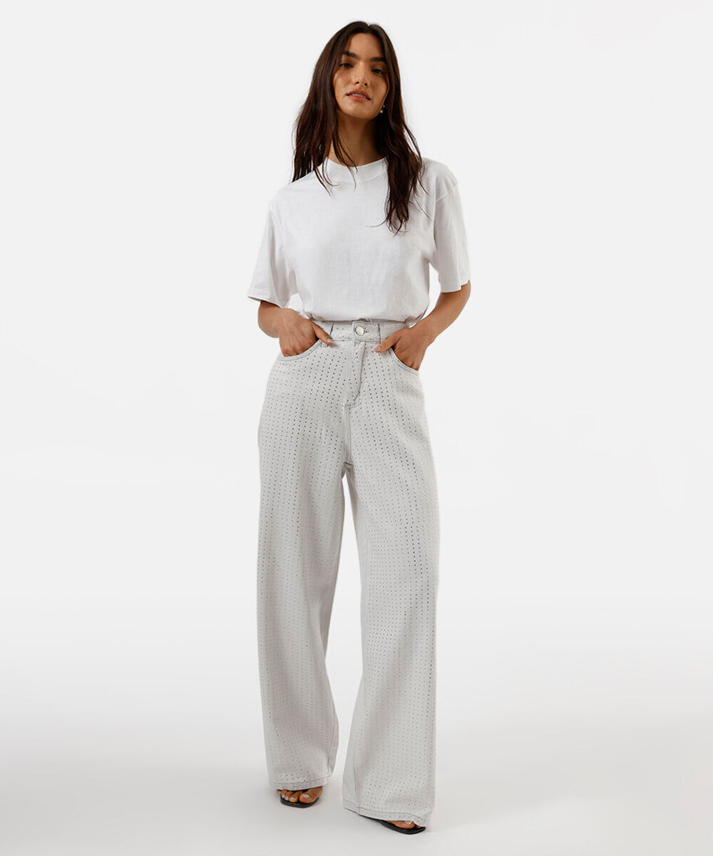 Vista 2 calça skater feminina jeans com brilhos cinza C&A Black Jeans C&A Black Jeans