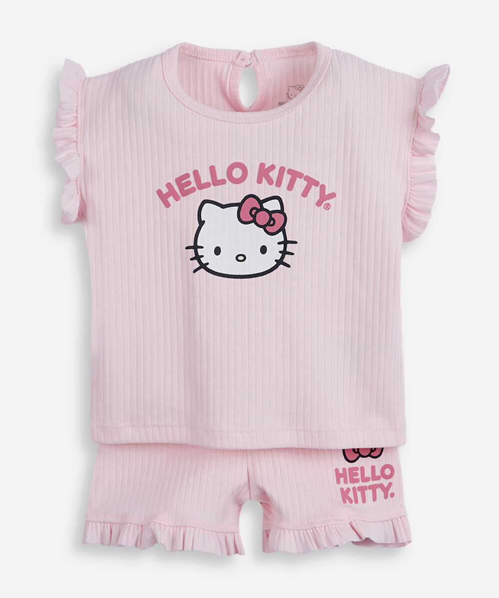 conjunto infantil canelado hello kitty rosa