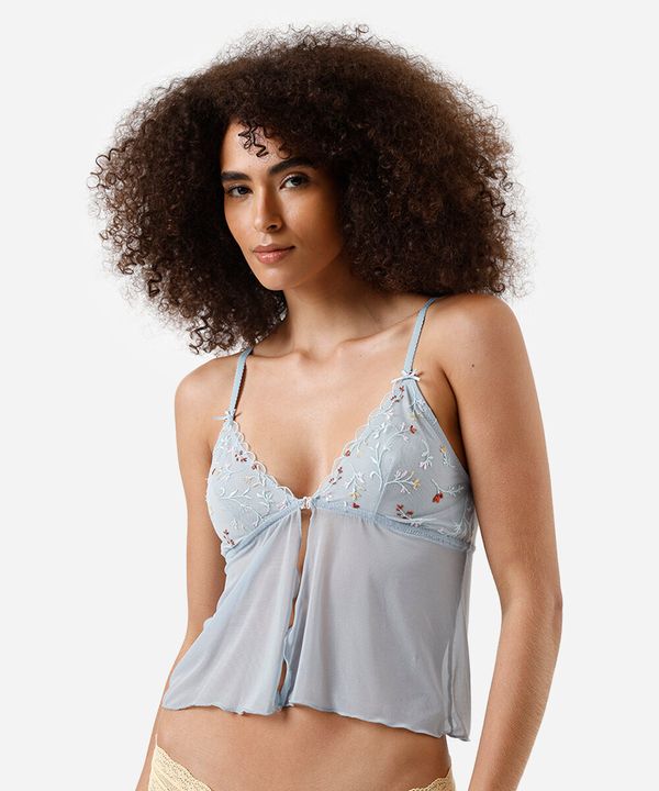 sutiã top feminino triângulo com bordado azul 44
