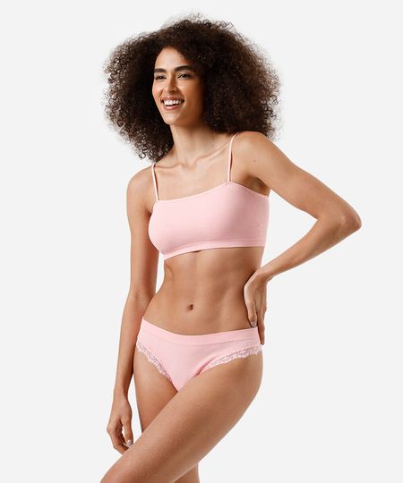 kit com top faixa e calcinha fio feminino rosa P