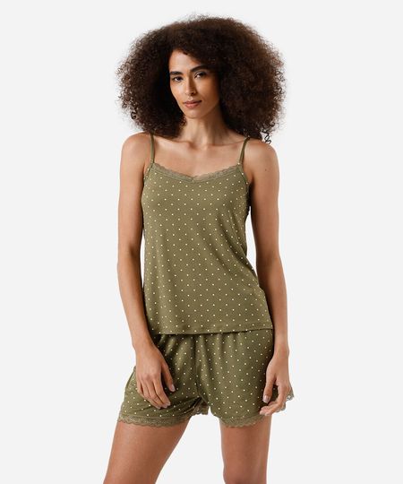 pijama short doll feminino poá verde M