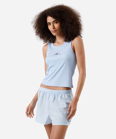 pijama short doll feminino stitch azul PP