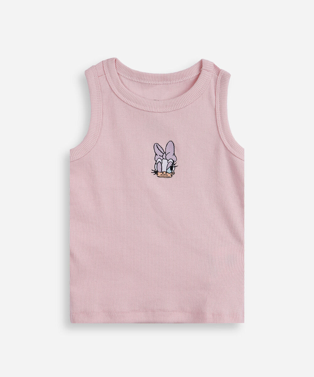 regata infantil de algodão canelada margarida rosa