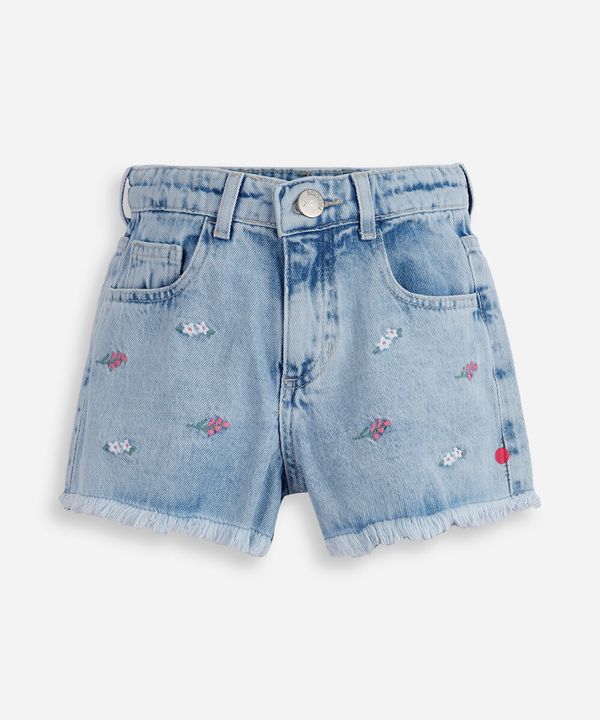 short mom jeans infantil com bordados de flores azul 8