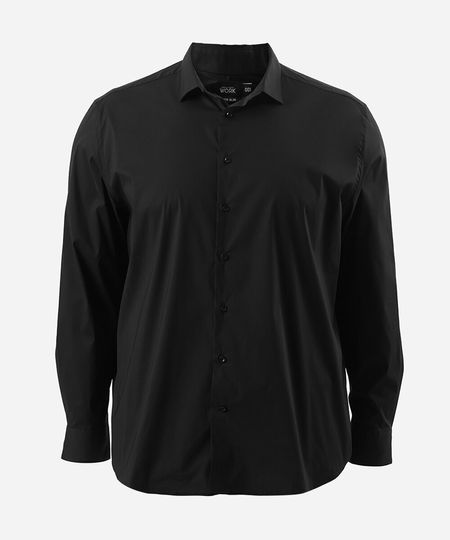 camisa slim fit masculina com algodão plus size preta GG2