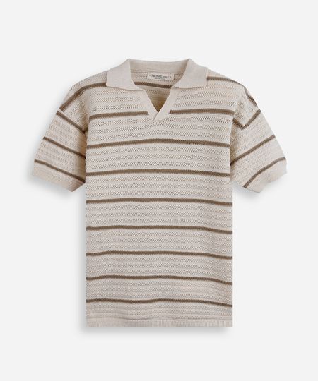 polo de tricot infantil texturizada listrada bege 4