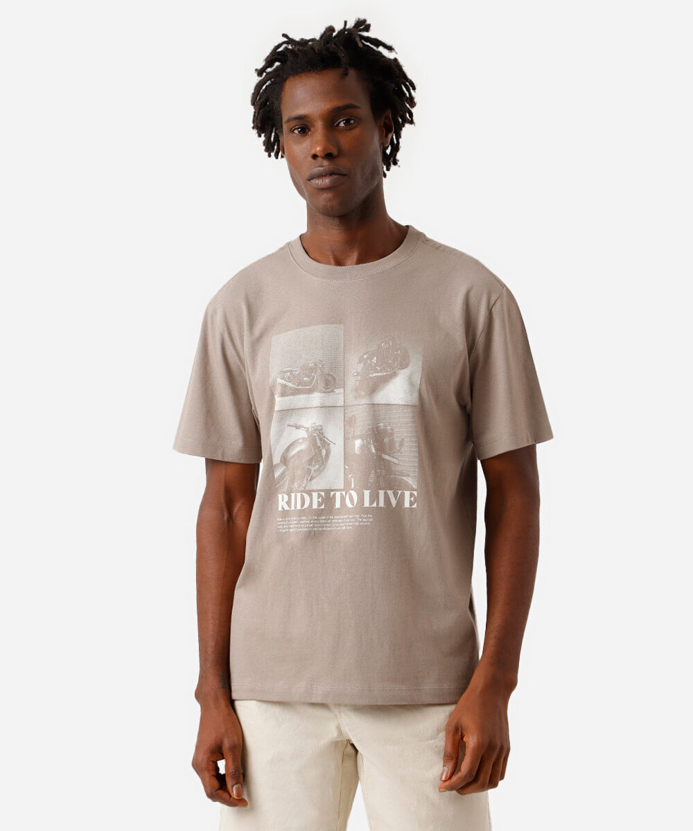 camiseta masculina de algodão estampada marrom
