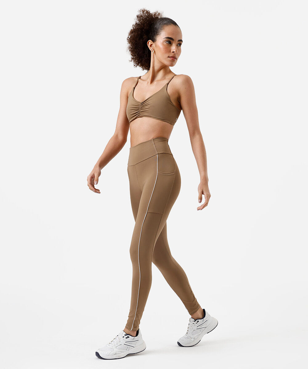 calça legging feminina esportiva ace com nervuras marrom