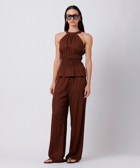 calça pijama feminina com linho mindset marrom M calça pijama feminina com linho mindset marrom M