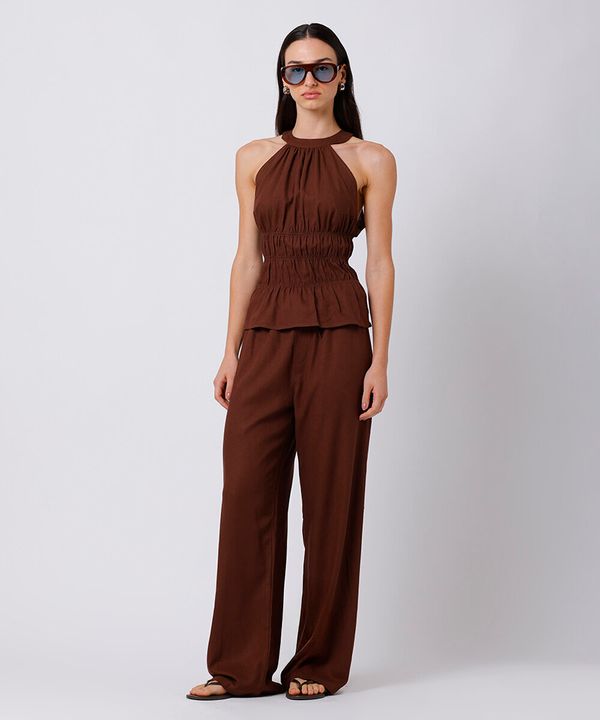 calça estilo pijama feminina com linho mindset marrom P