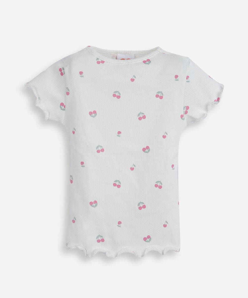 blusa infantil de algodão estampada cereja off white