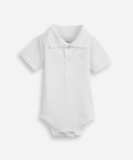 body polo infantil de algodão manga curta com bordado off white 6-9 body polo infantil de algodão manga curta com bordado off white 6-9