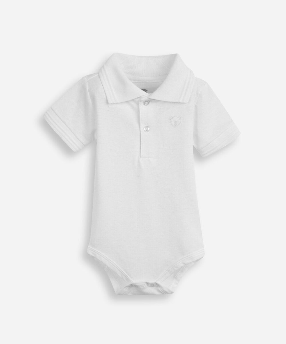 body polo infantil de algodão manga curta com bordado off white