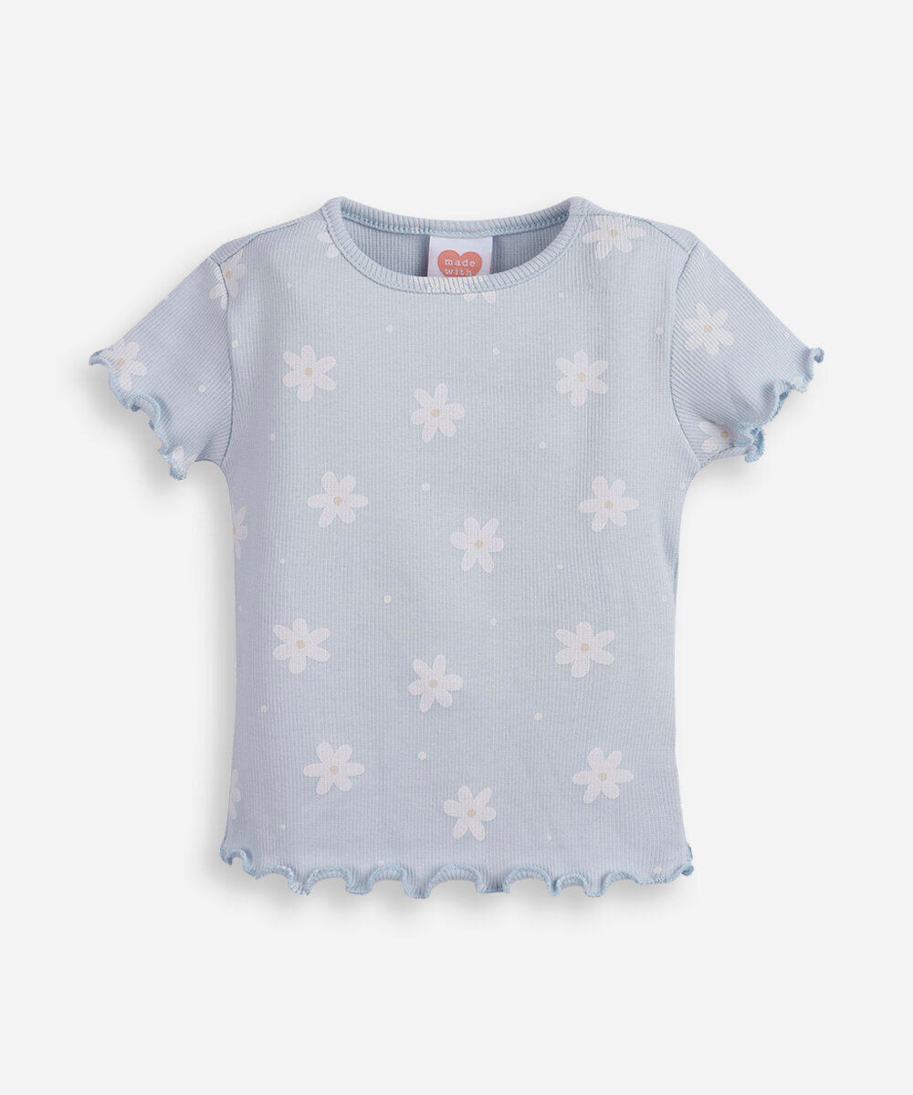 blusa infantil canelada margaridas azul
