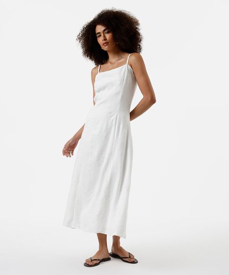 vestido midi feminino com bordado off white GG vestido midi feminino com bordado off white GG