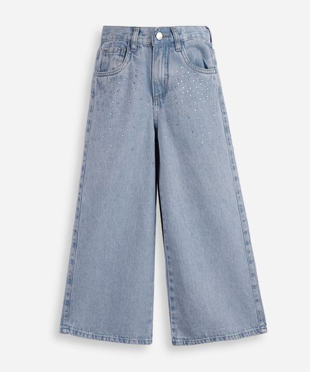 calça infantil wide leg jeans com strass azul 6 calça infantil wide leg jeans com strass azul 6