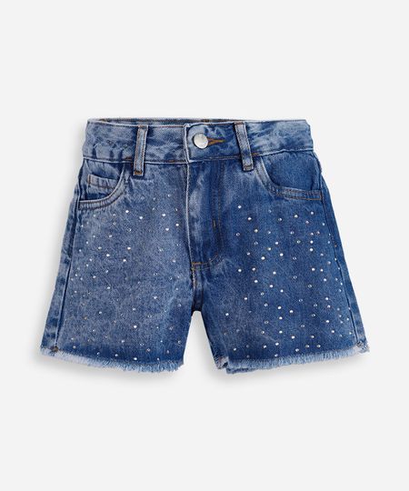 short mom infantil jeans com barra desfiada e brilhos azul 8 short mom infantil jeans com barra desfiada e brilhos azul 8
