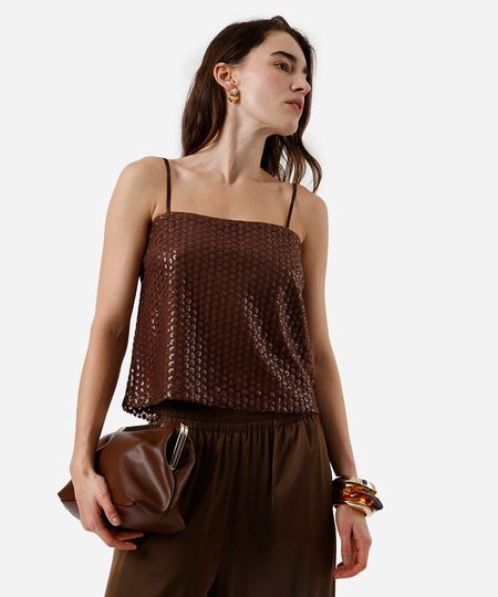 blusa alça fina feminina de paetê marrom GG blusa alça fina feminina de paetê marrom GG