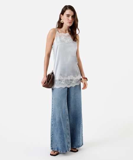 calça super wide leg feminina jeans azul 42