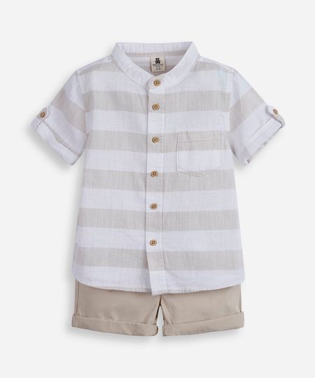 conjunto infantil de algodão com manga curta bege 0-3 conjunto infantil de algodão com manga curta bege 0-3