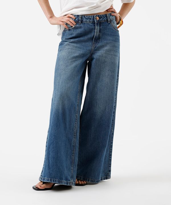 calça super wide leg feminina jeans azul 38