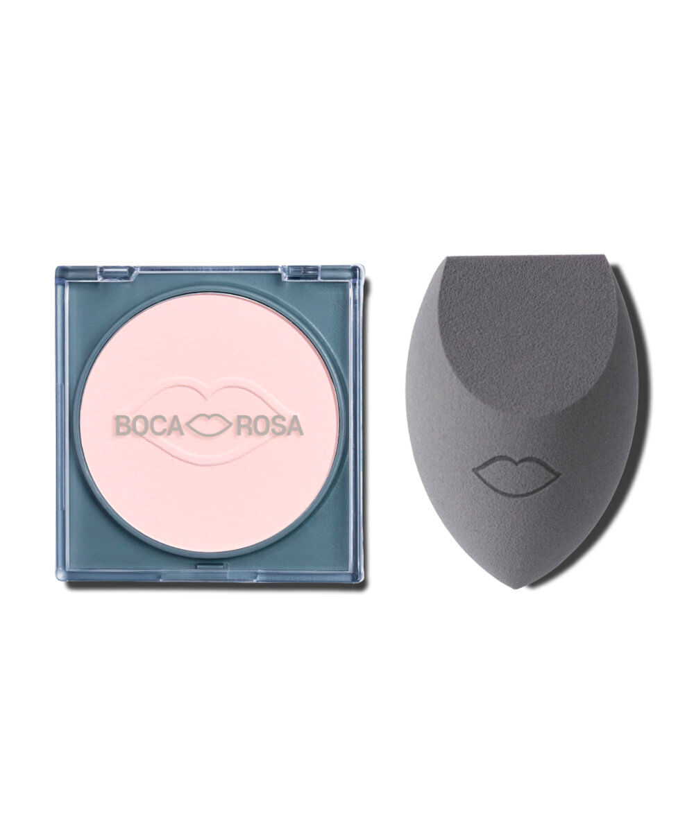 kit boca rosa esponja e pó translúcido jujuba