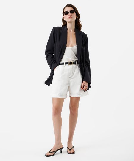 bermuda feminina de sarja cintura alta off white 34