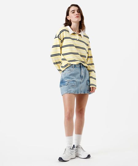 minissaia feminina jeans multibolsos azul 34