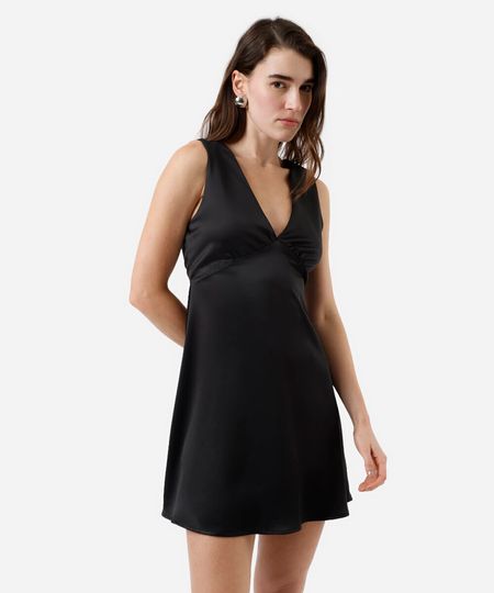 vestido curto feminino acetinado decote v preto PP vestido curto feminino acetinado decote v preto PP