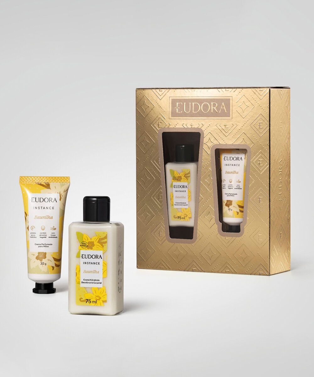 kit feminino eudora instance baunilha hidratante corporal 75ml e creme para mãos 30g