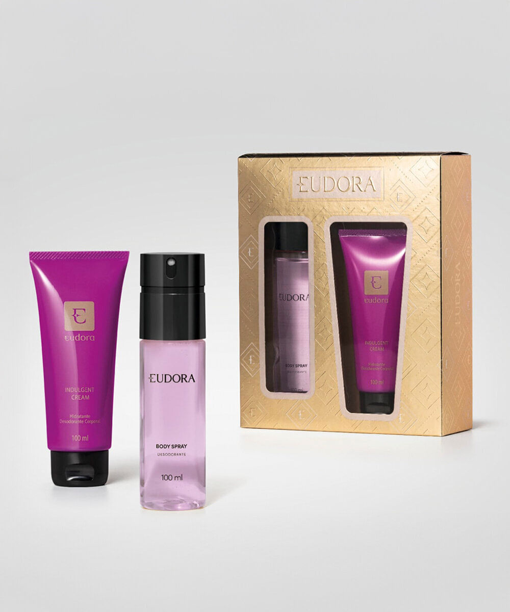 kit feminino eudora de presente creme corporal 250g e body spray 100ml