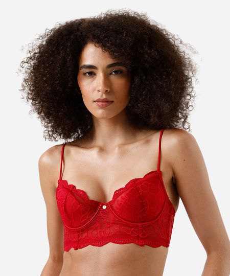 sutiã meia taça de renda floral vermelha 44