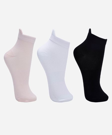 kit de 3 meias cano médio esportiva ace colorida 34-39